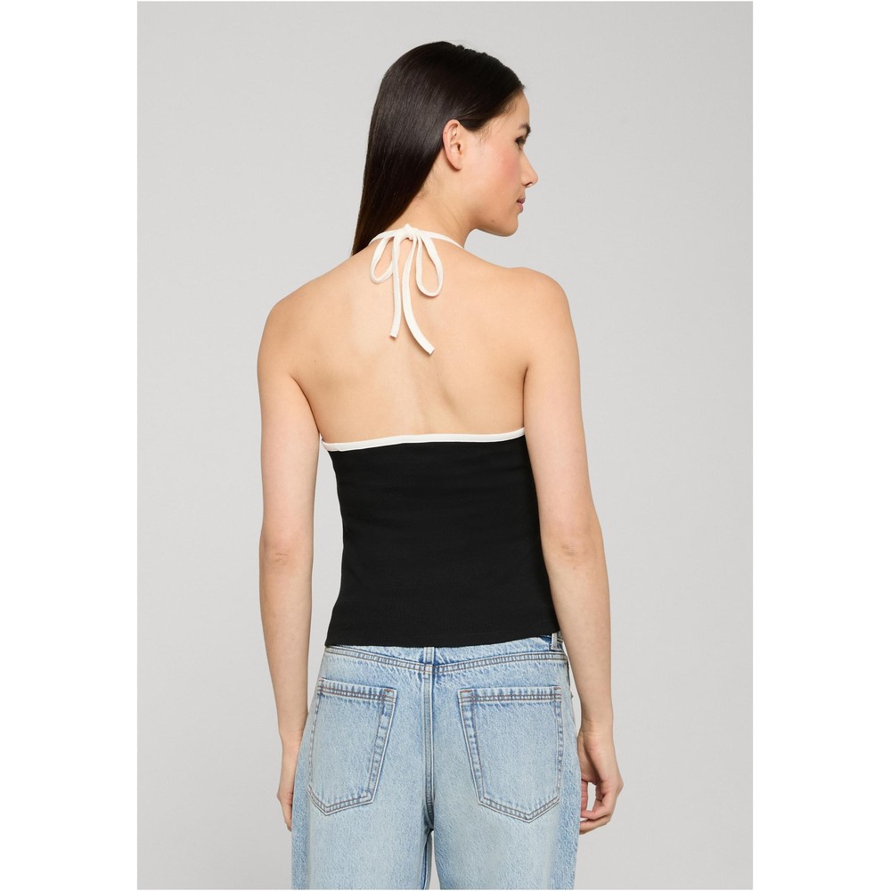 Urban Classics - Contrast Piping Neckholder Mouwloze top - Zwart